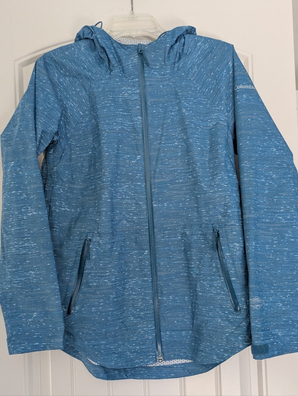 Columbia Teal Blue Speckled Hooded Shell Jacket
